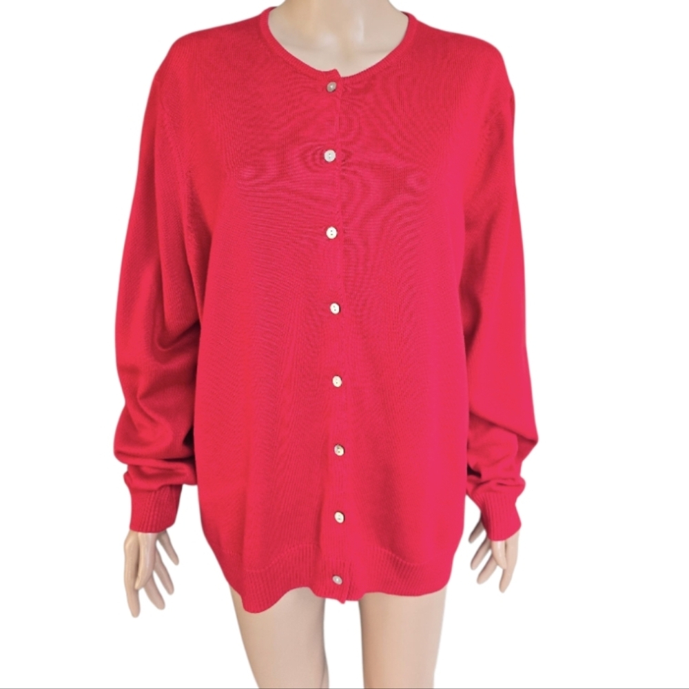 Lands' End Crew Neck Cardigan In Rich Red